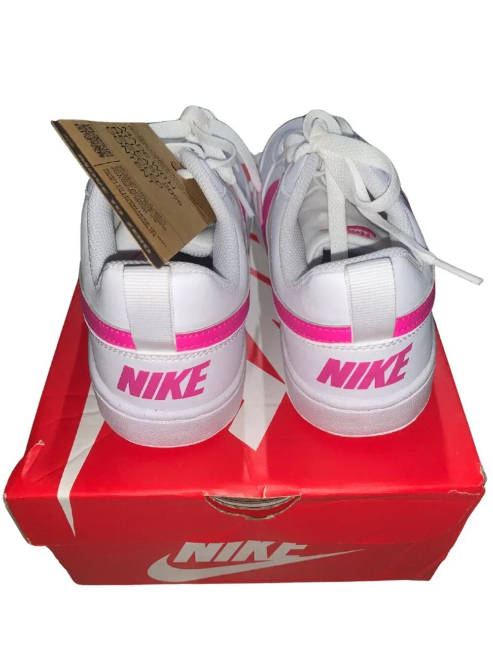 Nike Court Borough Low Recraft in White & Laser Fuchsia DV5456-113 US 6Y - NTG